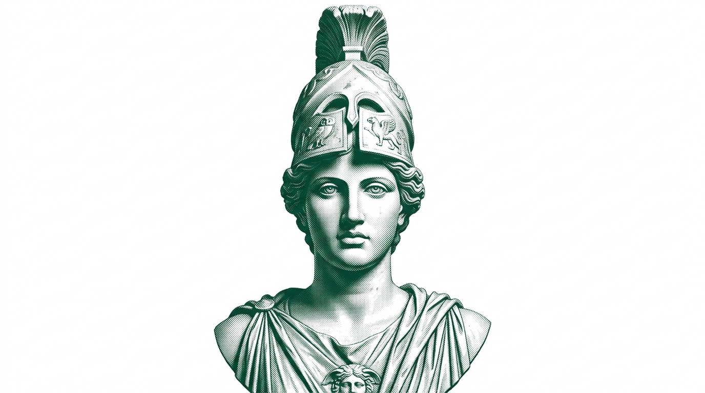 Athena Greek Sculpture Halftone on Pure White Background