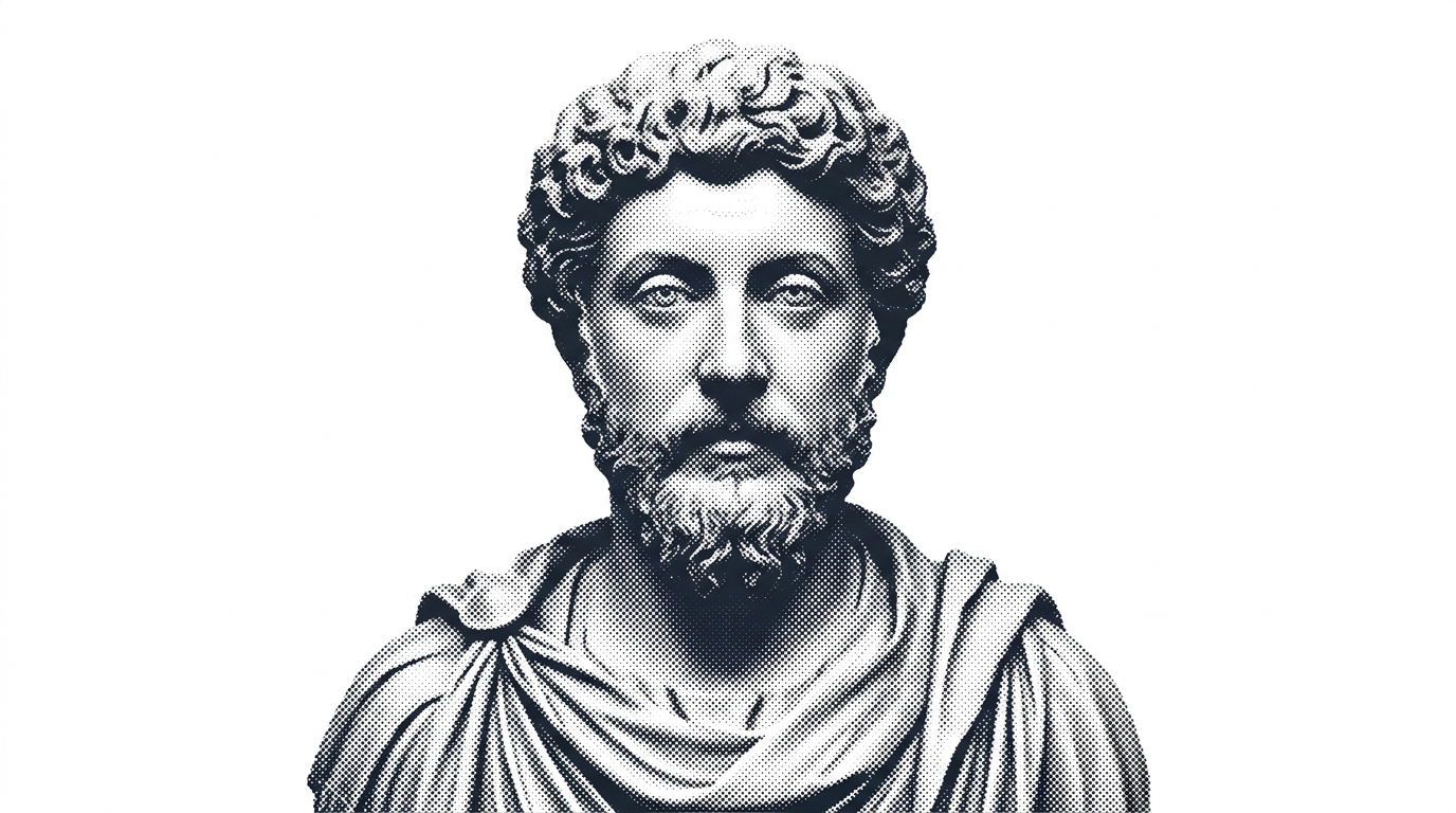 Marcus Aurelius Sculpture Halftone on Pure White Background