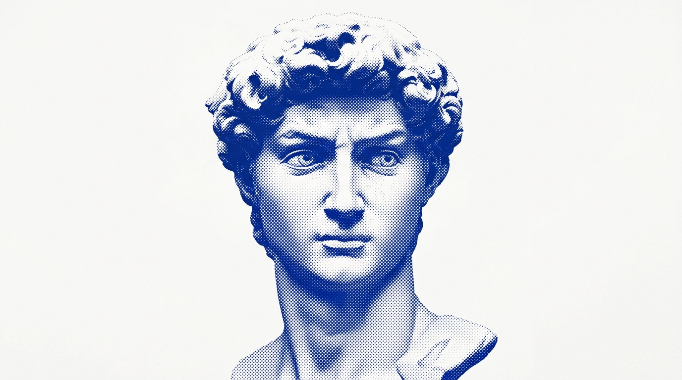 Michelangelo David Sculpture Halftone on Pure White Background