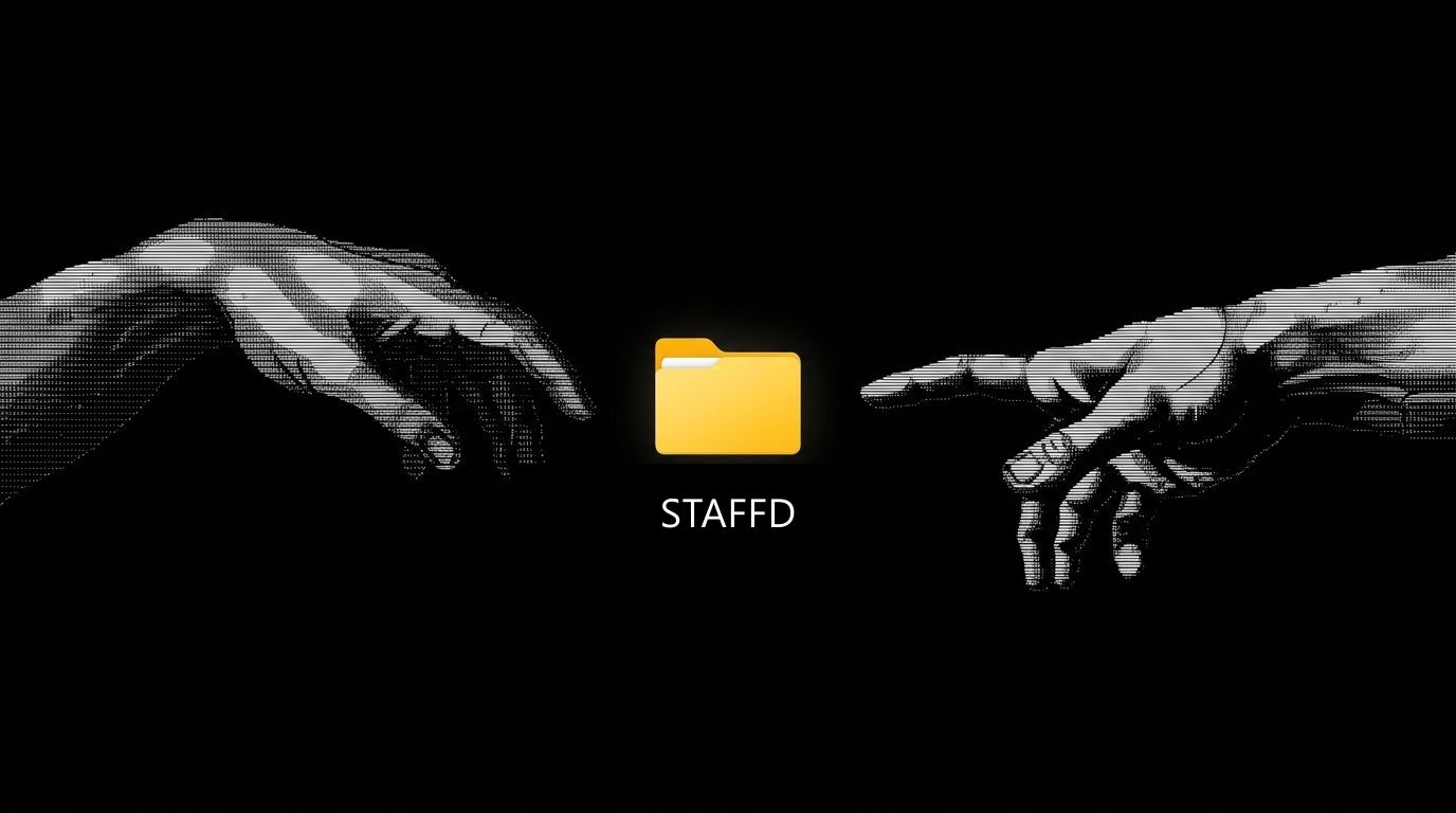 STAFFD Creation of Adam: Human Hand and Robot Hand touching Windows 11 Folder